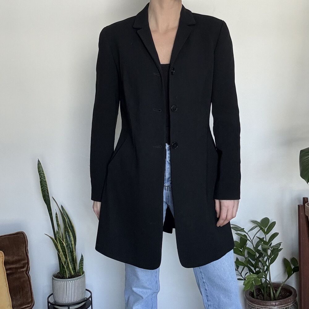 Vintage Ann Taylor Wool Long Blazer | Black Long Minimalist Jacket, Tagged 8